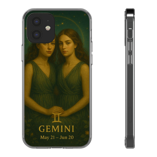 Gemini Zodiac Clear Phone Case — Twin Sisters Astrology Design (May 21–Jun 20)