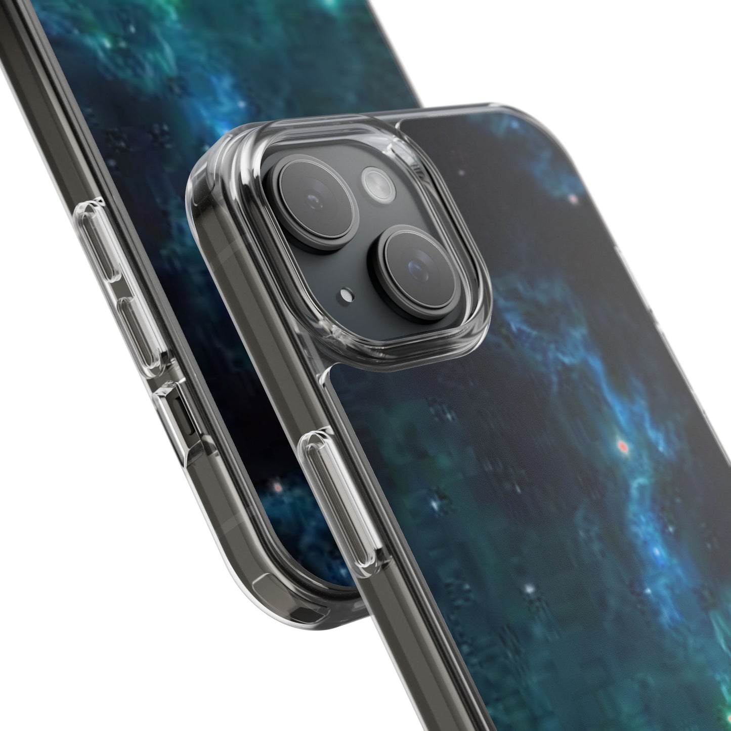 Clear Impact-Resistant Phone Case — Teal Nebula Space Design