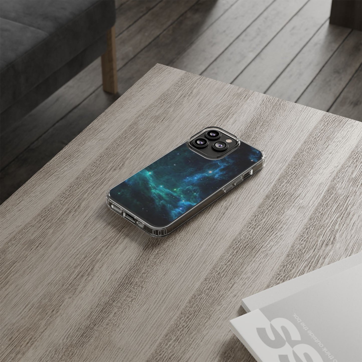 Clear Impact-Resistant Phone Case — Teal Nebula Space Design