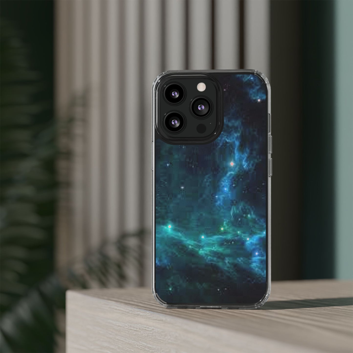 Clear Impact-Resistant Phone Case — Teal Nebula Space Design