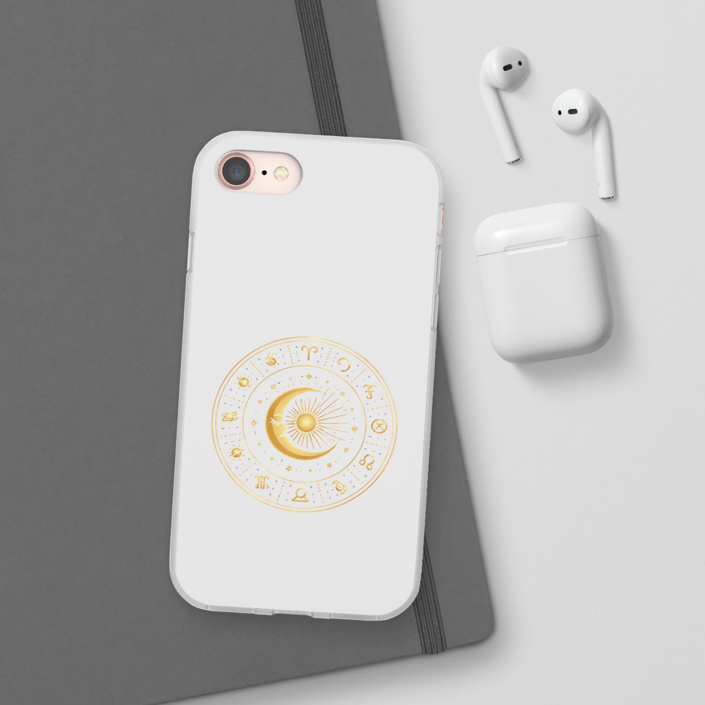Clear Phone Case with Gold Celestial Moon & Zodiac Wheel – Astrology iPhone Cover