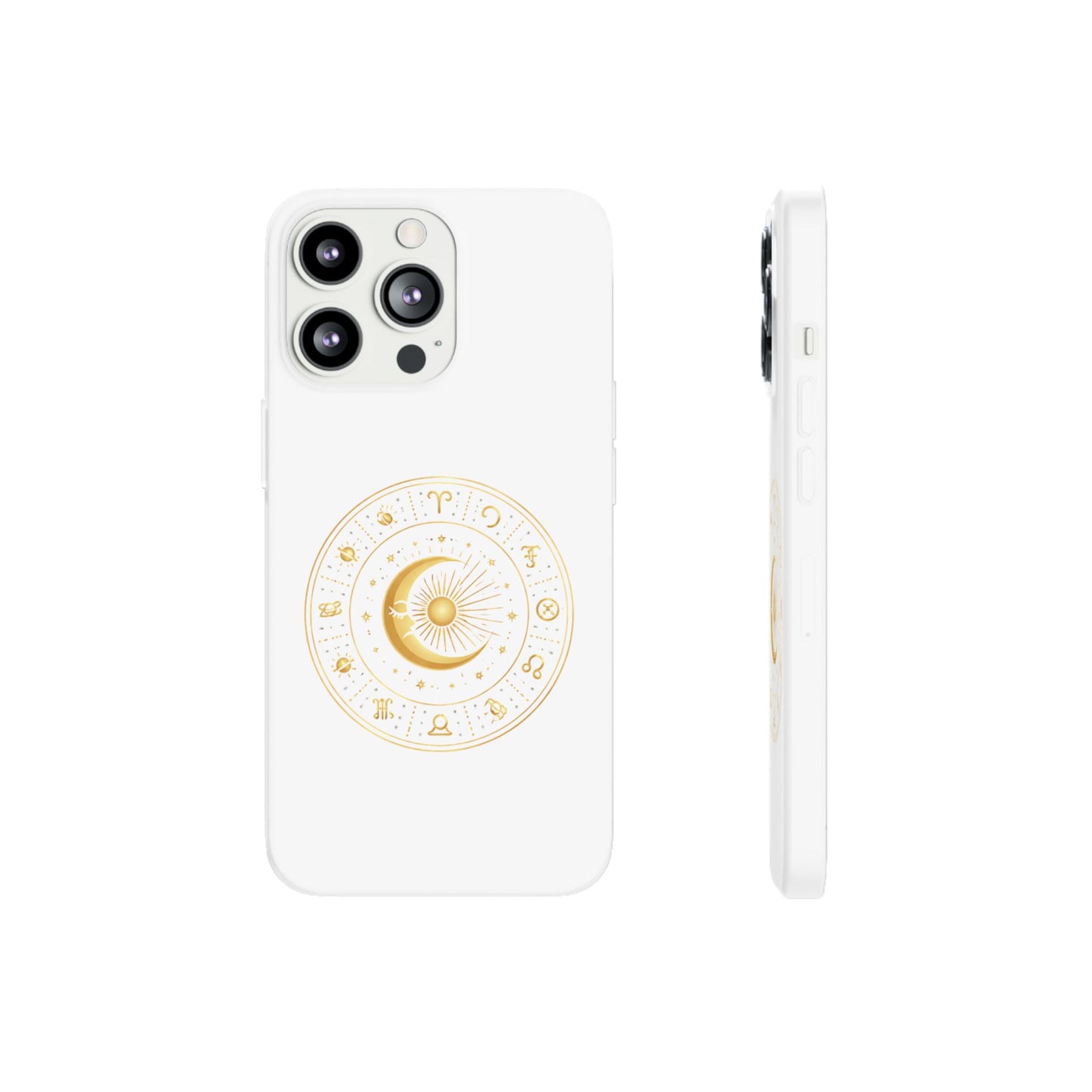 Clear Phone Case with Gold Celestial Moon & Zodiac Wheel – Astrology iPhone Cover