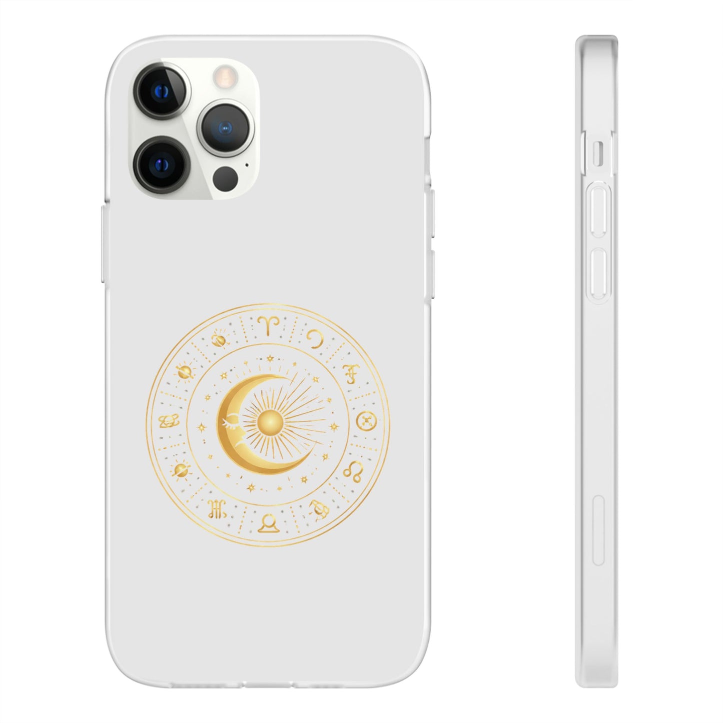 Clear Phone Case with Gold Celestial Moon & Zodiac Wheel – Astrology iPhone Cover