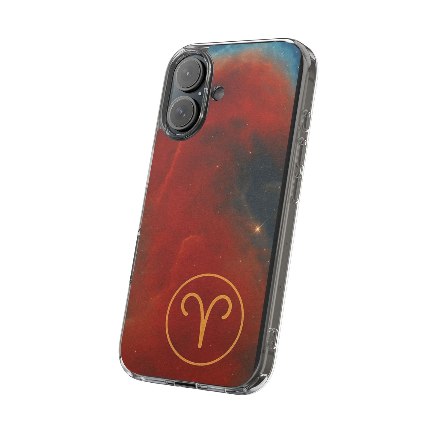 Aries Zodiac Clear Impact-Resistant Phone Case — Red Nebula Constellation Design