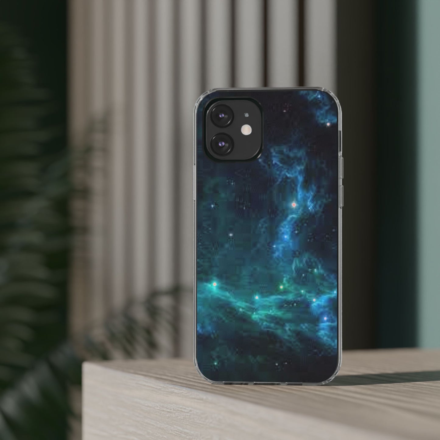 Clear Impact-Resistant Phone Case — Teal Nebula Space Design