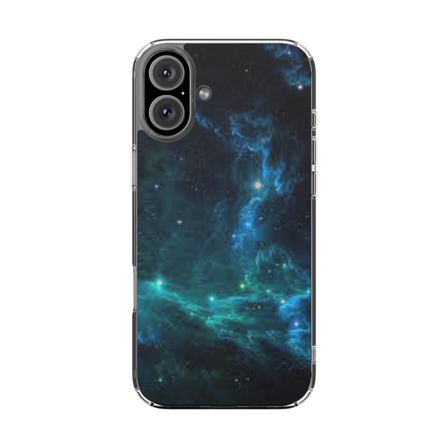 Clear Impact-Resistant Phone Case — Teal Nebula Space Design