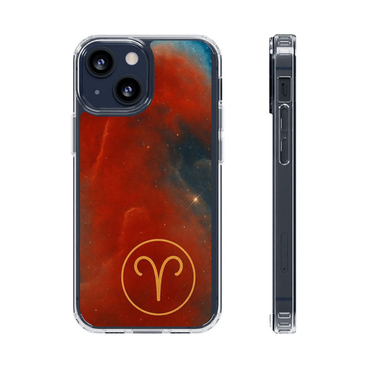 Aries Zodiac Clear Impact-Resistant Phone Case — Red Nebula Constellation Design
