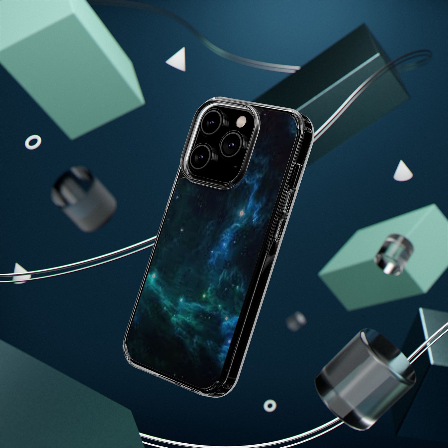 Clear Impact-Resistant Phone Case — Teal Nebula Space Design