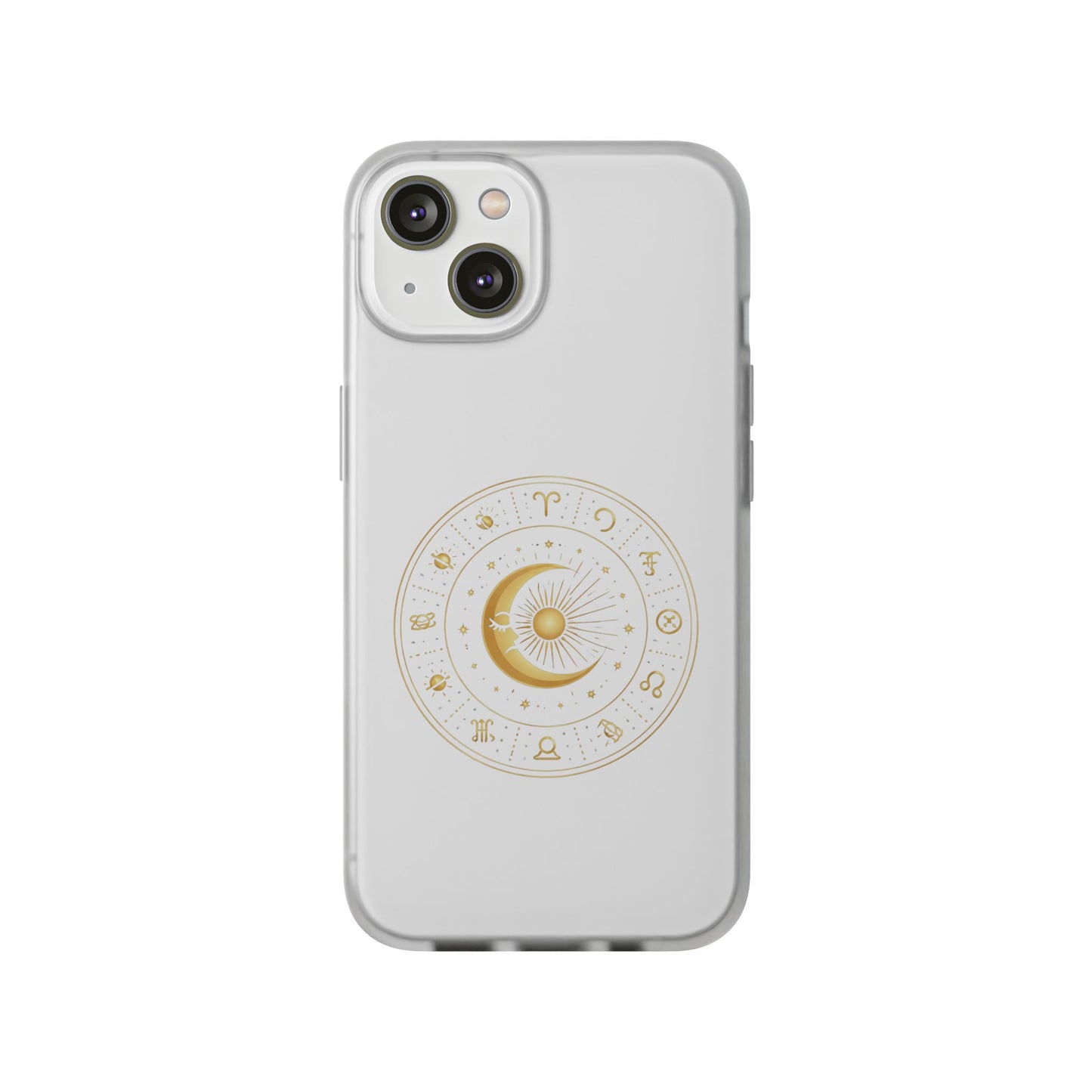 Clear Phone Case with Gold Celestial Moon & Zodiac Wheel – Astrology iPhone Cover