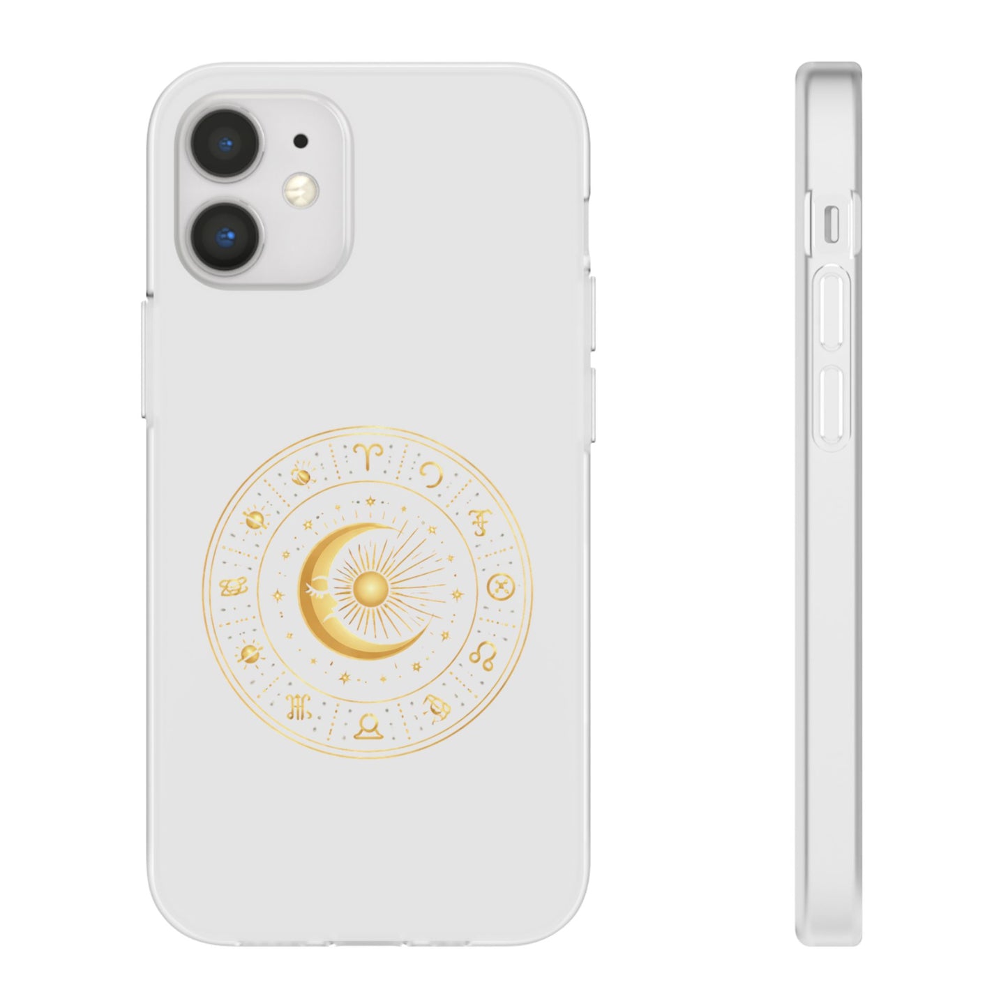Clear Phone Case with Gold Celestial Moon & Zodiac Wheel – Astrology iPhone Cover