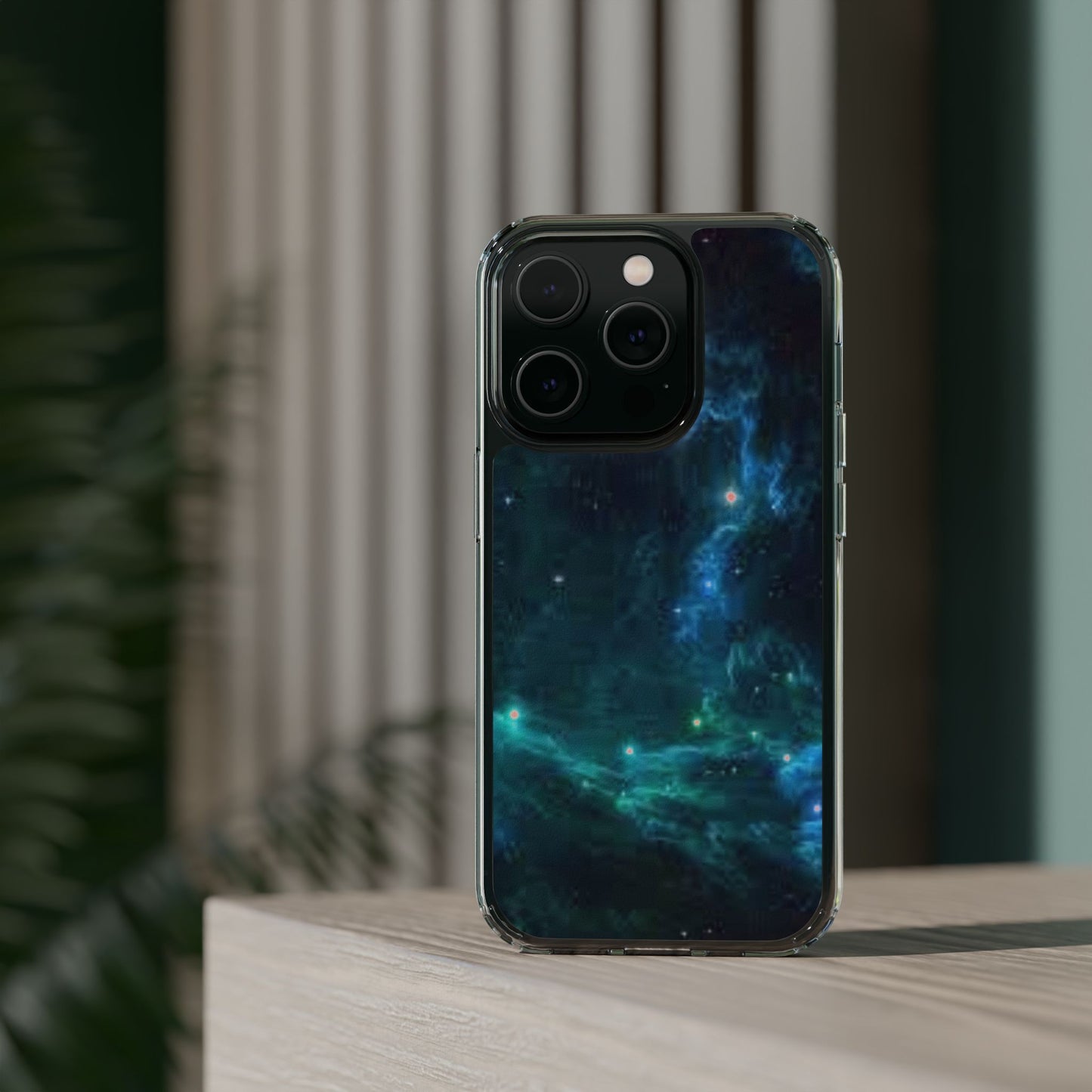 Clear Impact-Resistant Phone Case — Teal Nebula Space Design