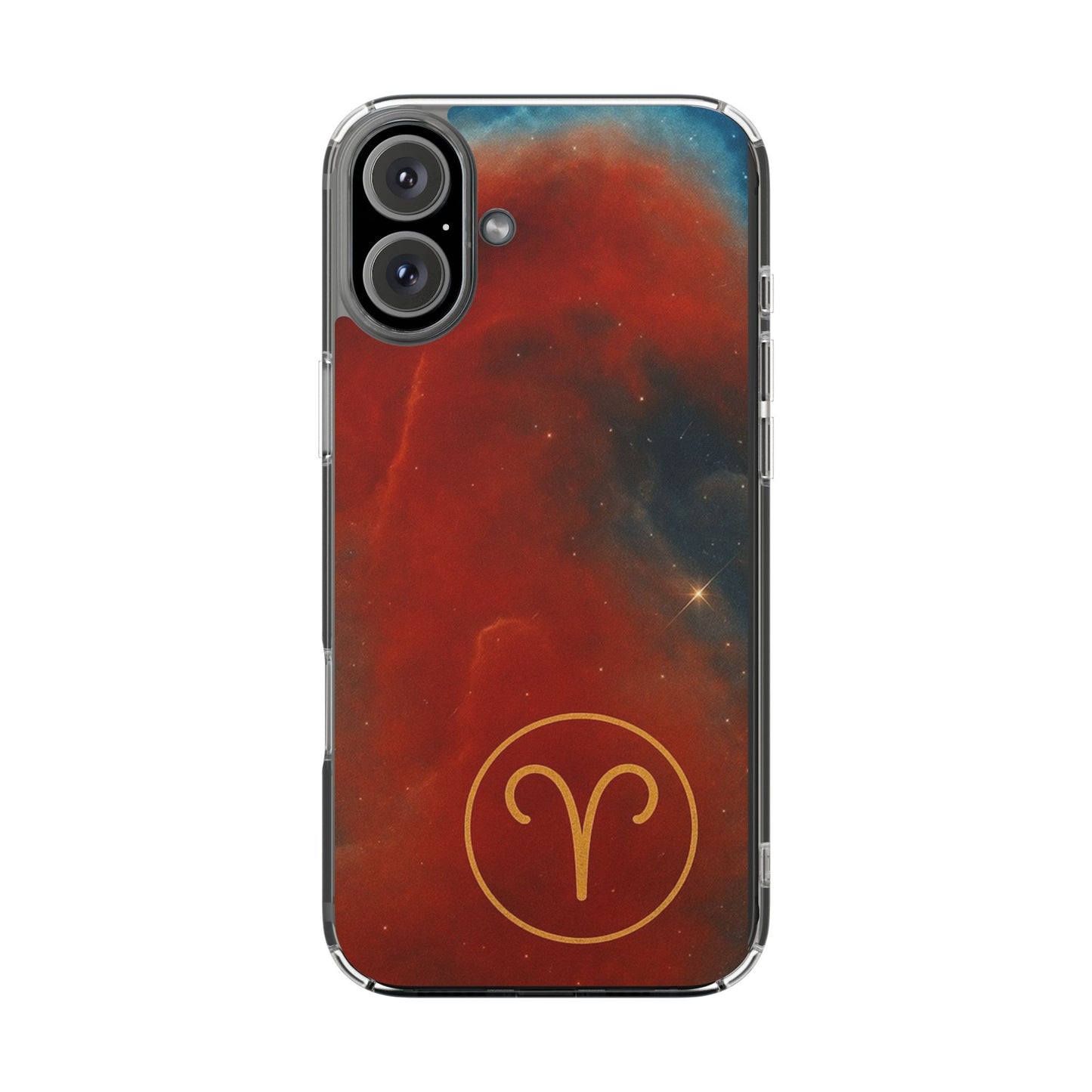 Aries Zodiac Clear Impact-Resistant Phone Case — Red Nebula Constellation Design