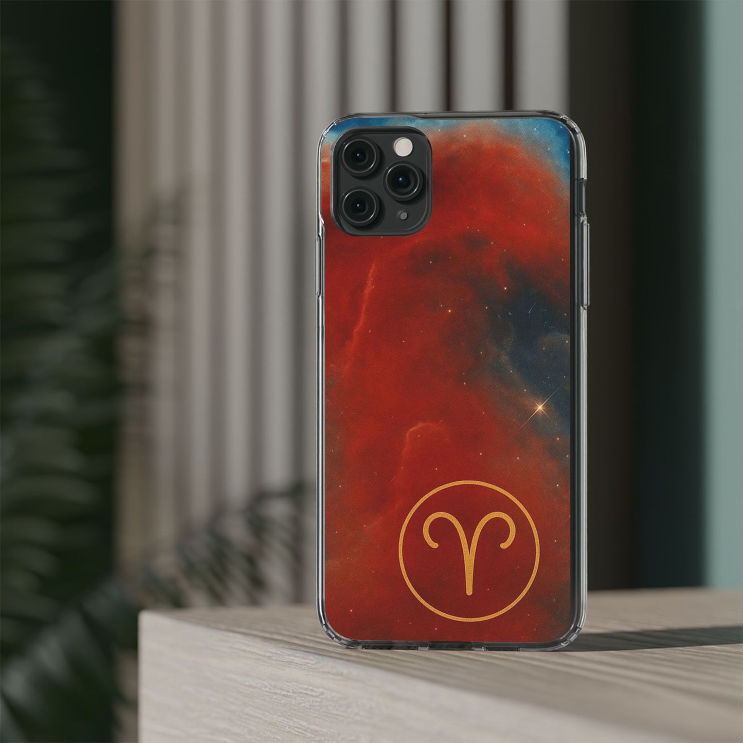 Aries Zodiac Clear Impact-Resistant Phone Case — Red Nebula Constellation Design