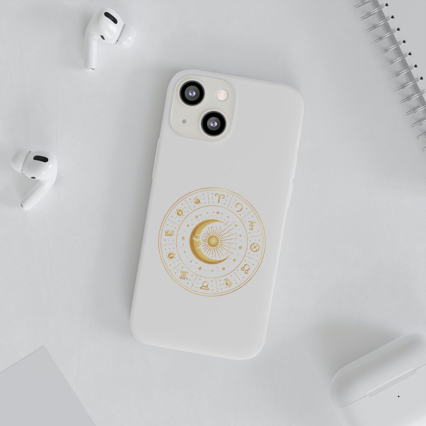 Clear Phone Case with Gold Celestial Moon & Zodiac Wheel – Astrology iPhone Cover