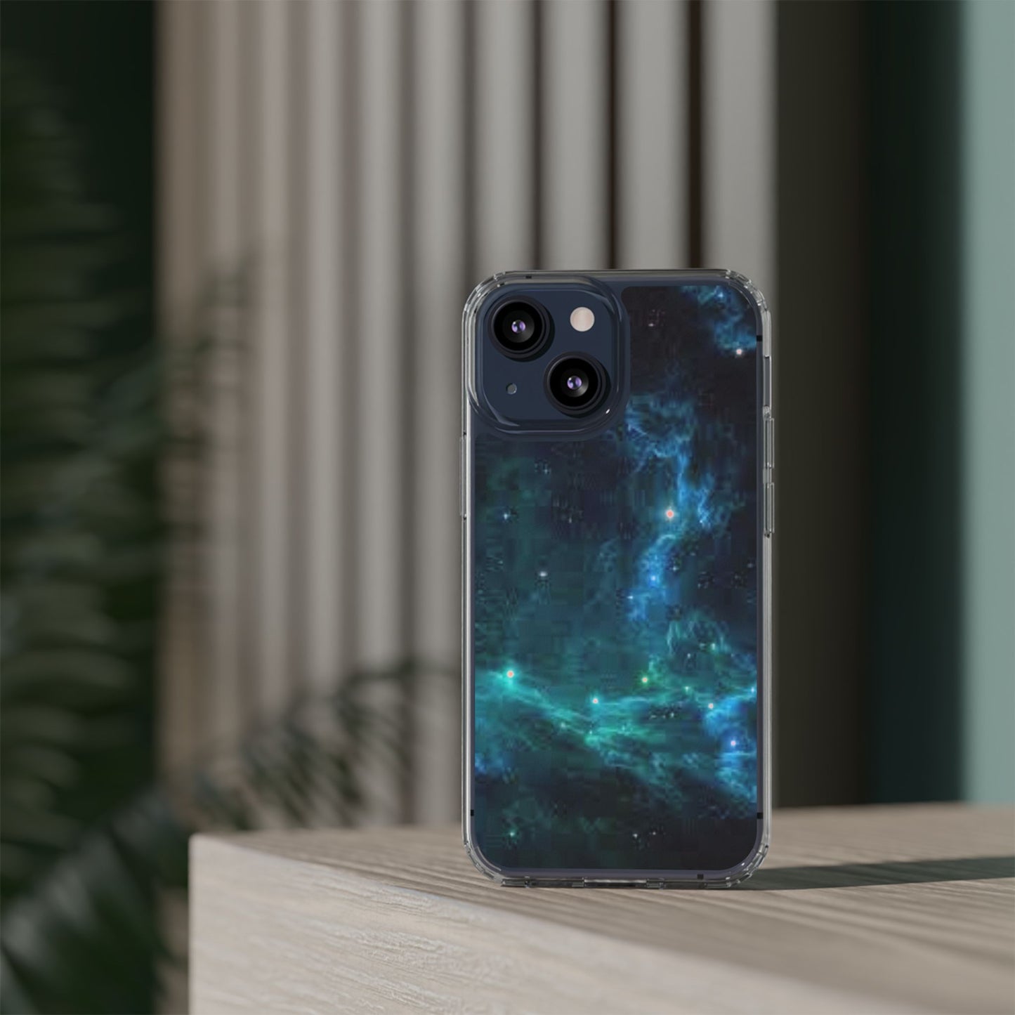 Clear Impact-Resistant Phone Case — Teal Nebula Space Design