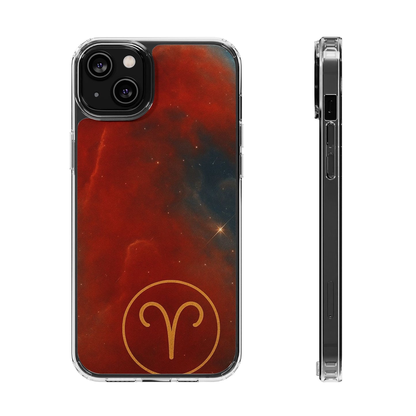 Aries Zodiac Clear Impact-Resistant Phone Case — Red Nebula Constellation Design
