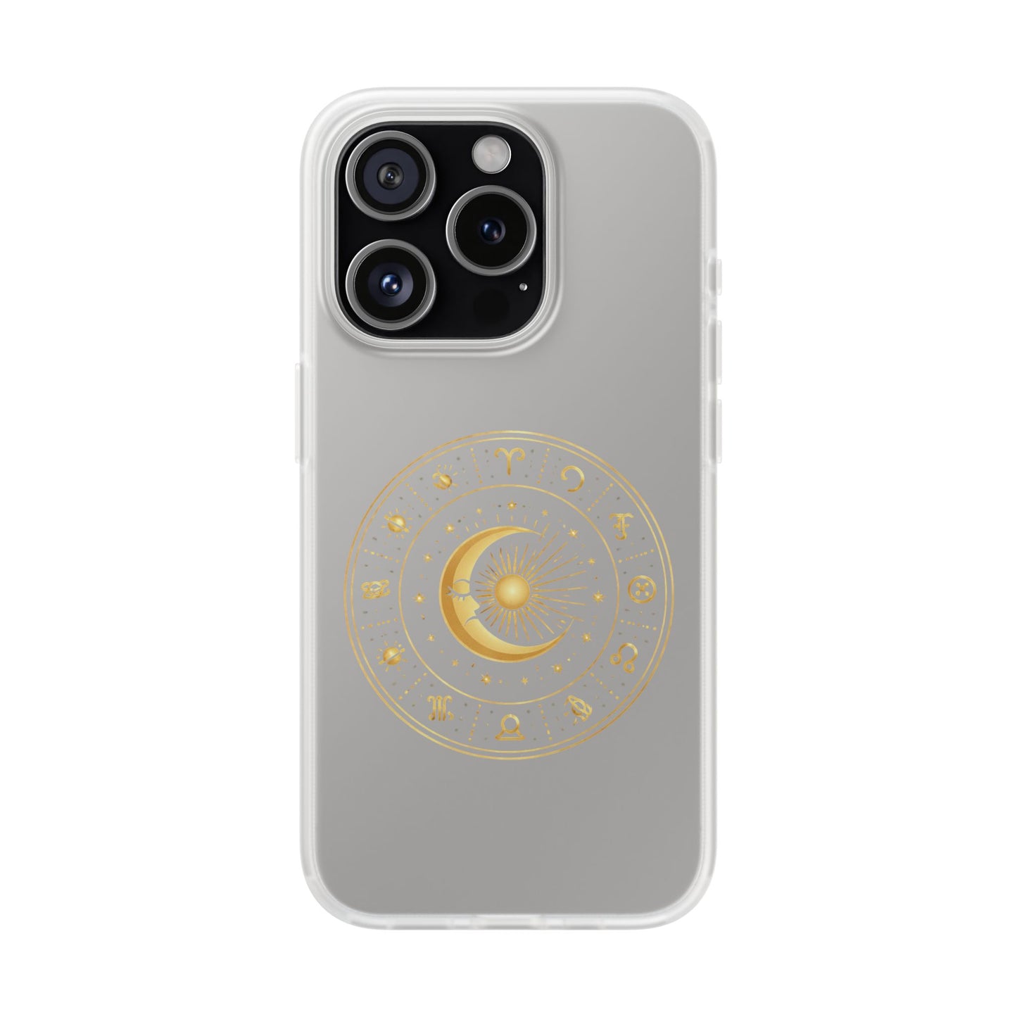 Clear Phone Case with Gold Celestial Moon & Zodiac Wheel – Astrology iPhone Cover