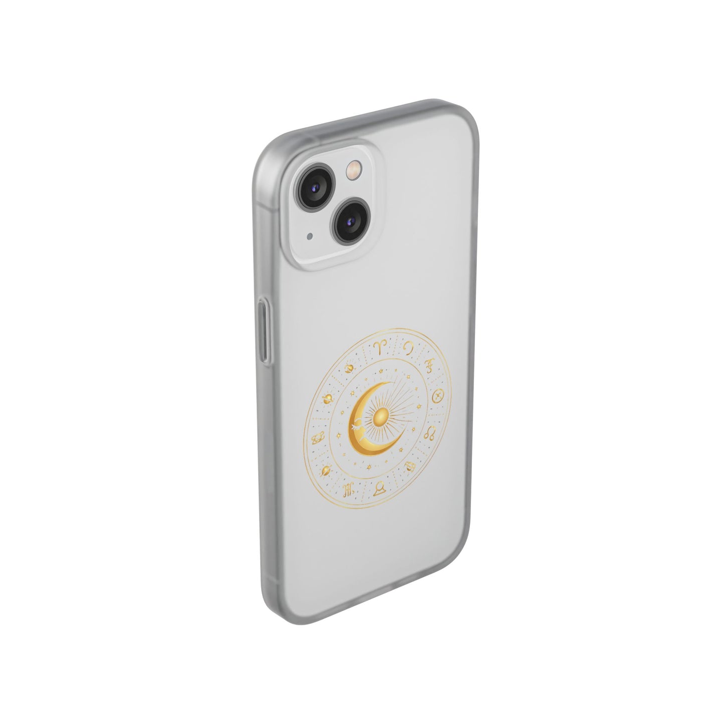 Clear Phone Case with Gold Celestial Moon & Zodiac Wheel – Astrology iPhone Cover