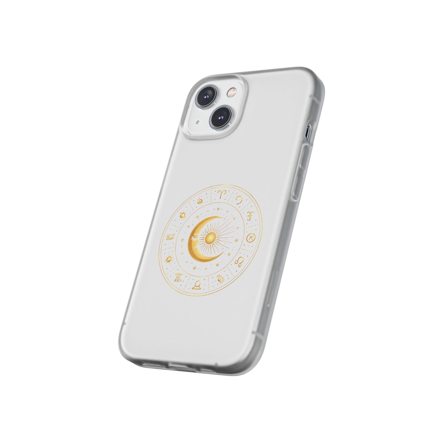 Clear Phone Case with Gold Celestial Moon & Zodiac Wheel – Astrology iPhone Cover