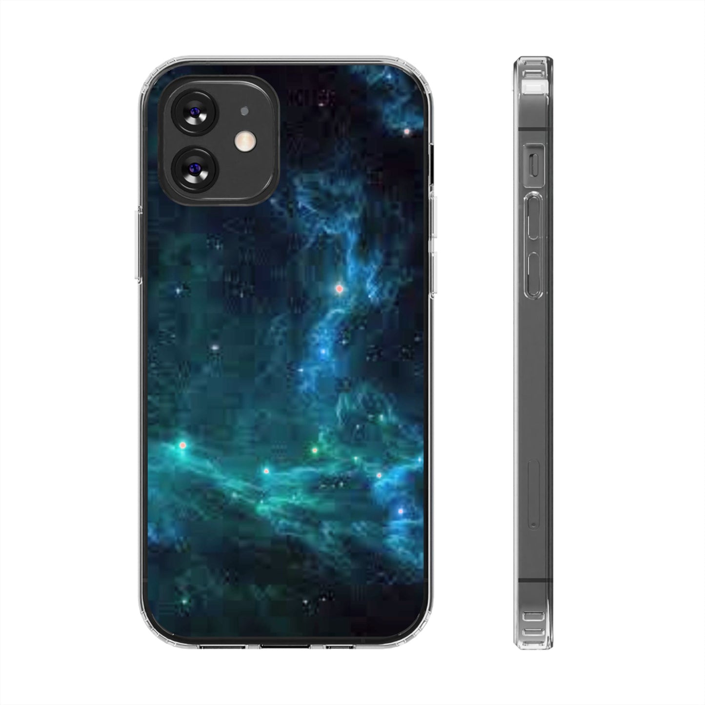 Clear Impact-Resistant Phone Case — Teal Nebula Space Design