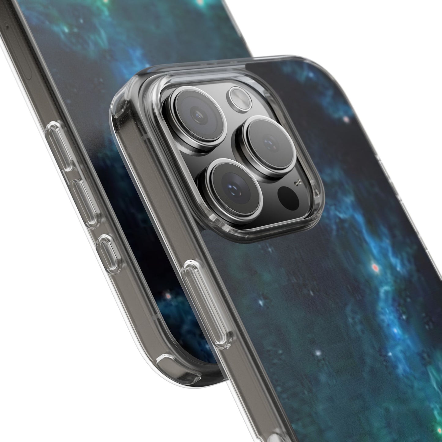 Clear Impact-Resistant Phone Case — Teal Nebula Space Design