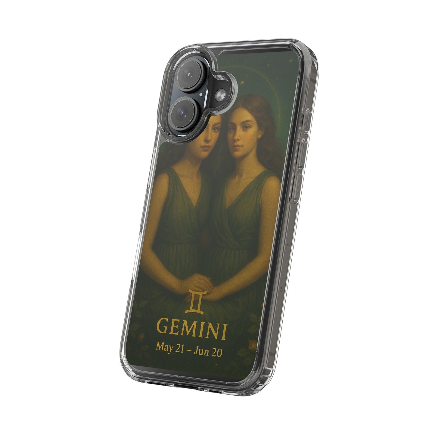 Gemini Zodiac Clear Phone Case — Twin Sisters Astrology Design (May 21–Jun 20)