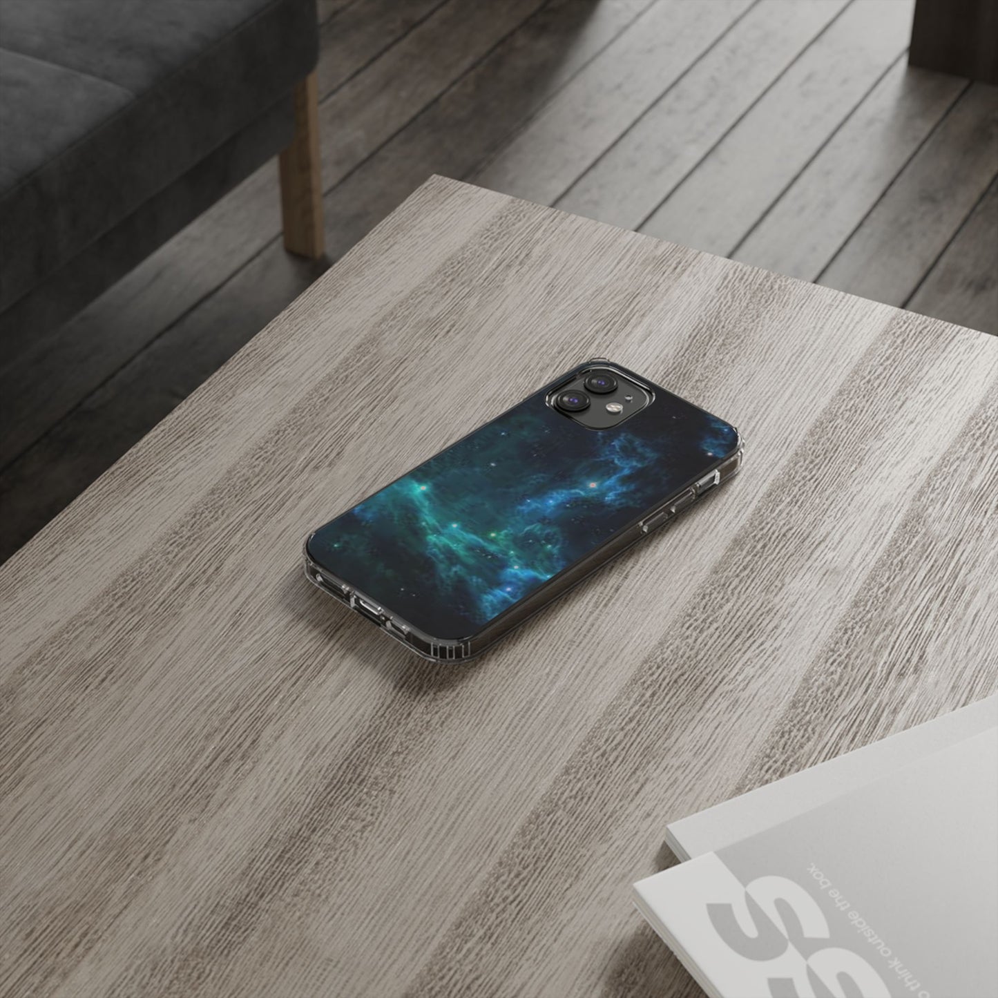 Clear Impact-Resistant Phone Case — Teal Nebula Space Design