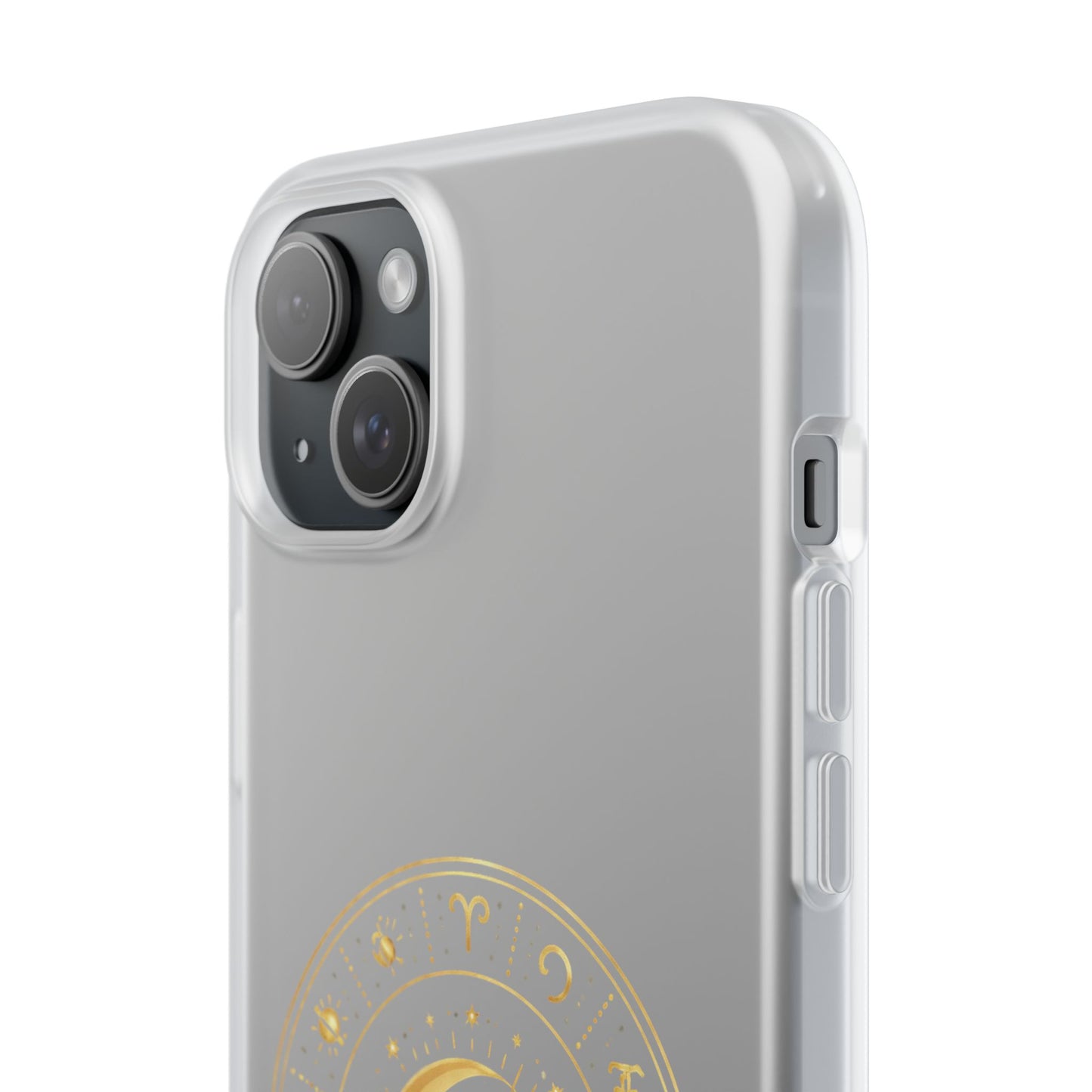 Clear Phone Case with Gold Celestial Moon & Zodiac Wheel – Astrology iPhone Cover