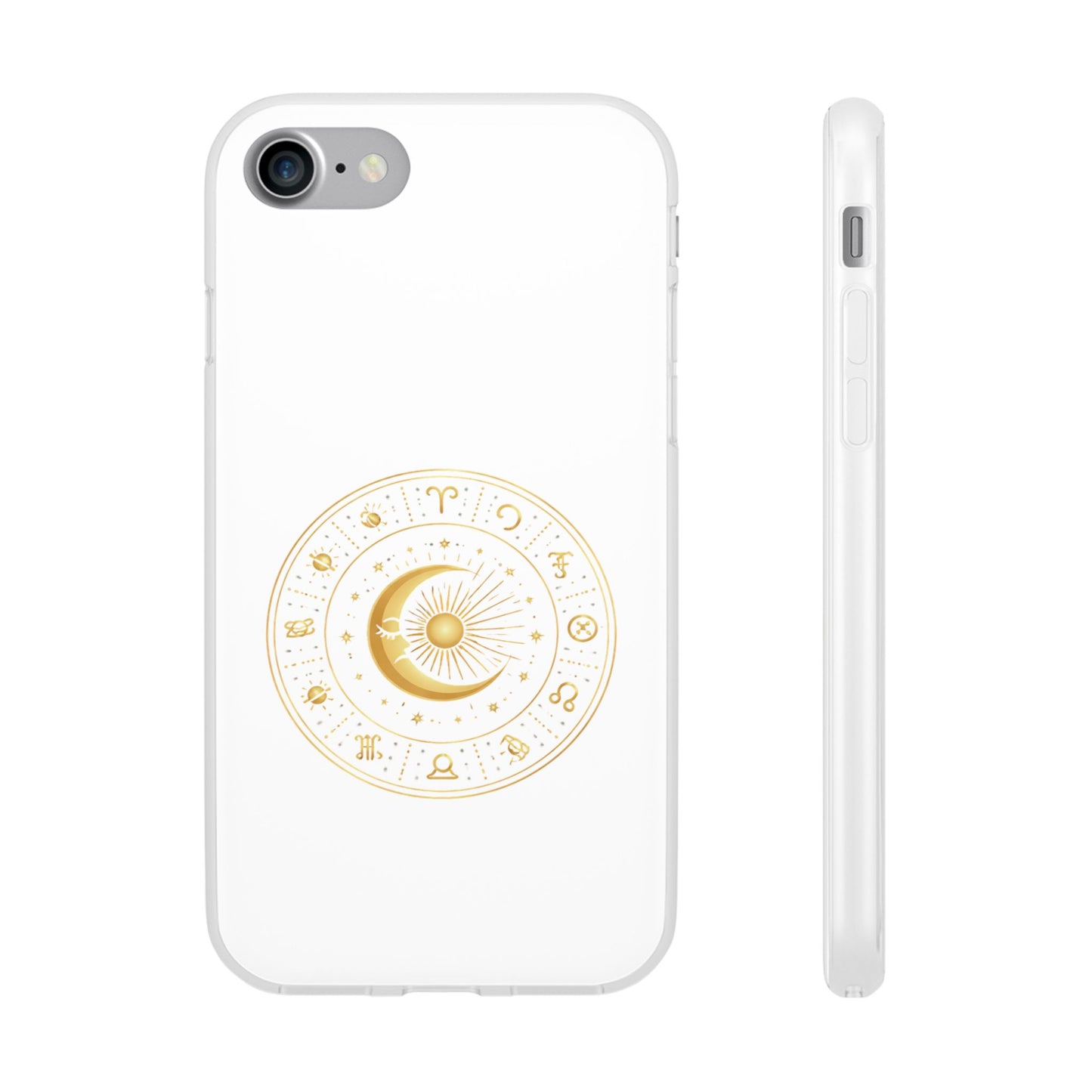 Clear Phone Case with Gold Celestial Moon & Zodiac Wheel – Astrology iPhone Cover
