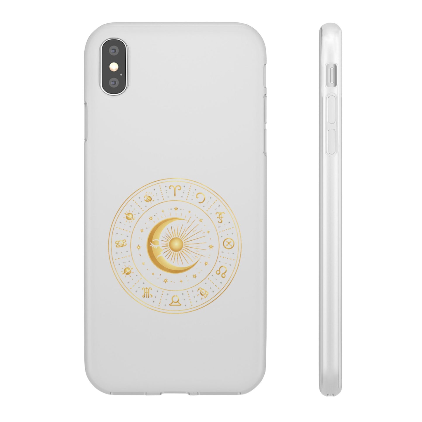 Clear Phone Case with Gold Celestial Moon & Zodiac Wheel – Astrology iPhone Cover
