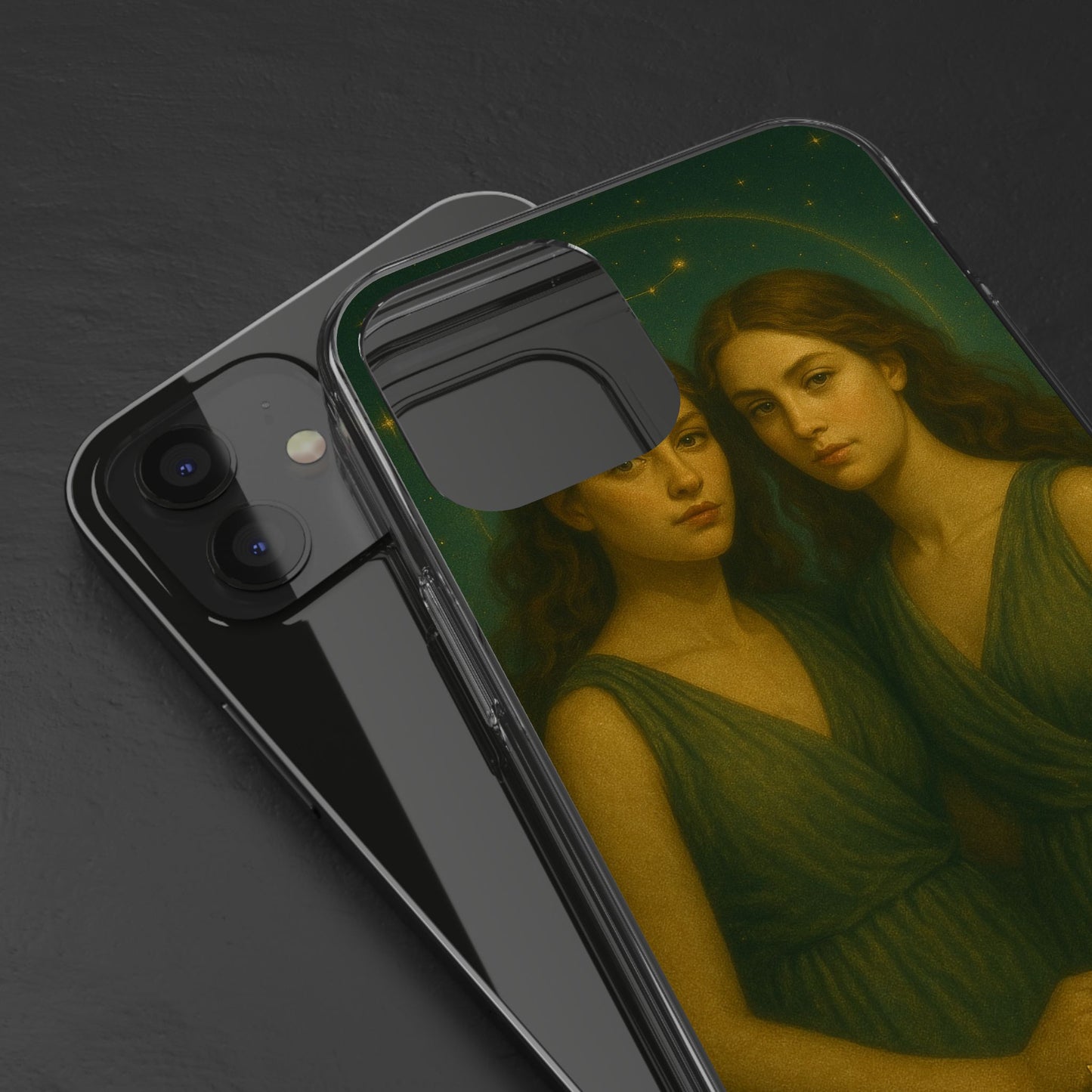 Gemini Zodiac Clear Phone Case — Twin Sisters Astrology Design (May 21–Jun 20)