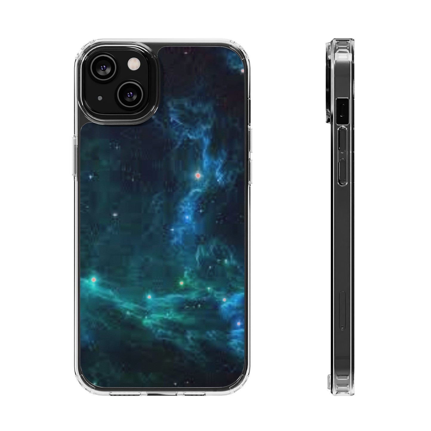 Clear Impact-Resistant Phone Case — Teal Nebula Space Design