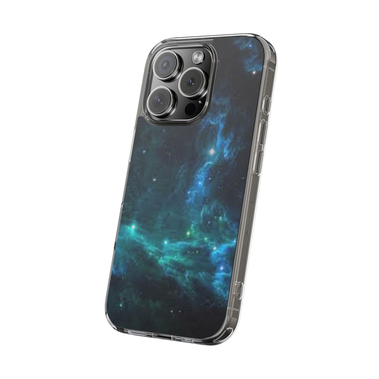 Clear Impact-Resistant Phone Case — Teal Nebula Space Design