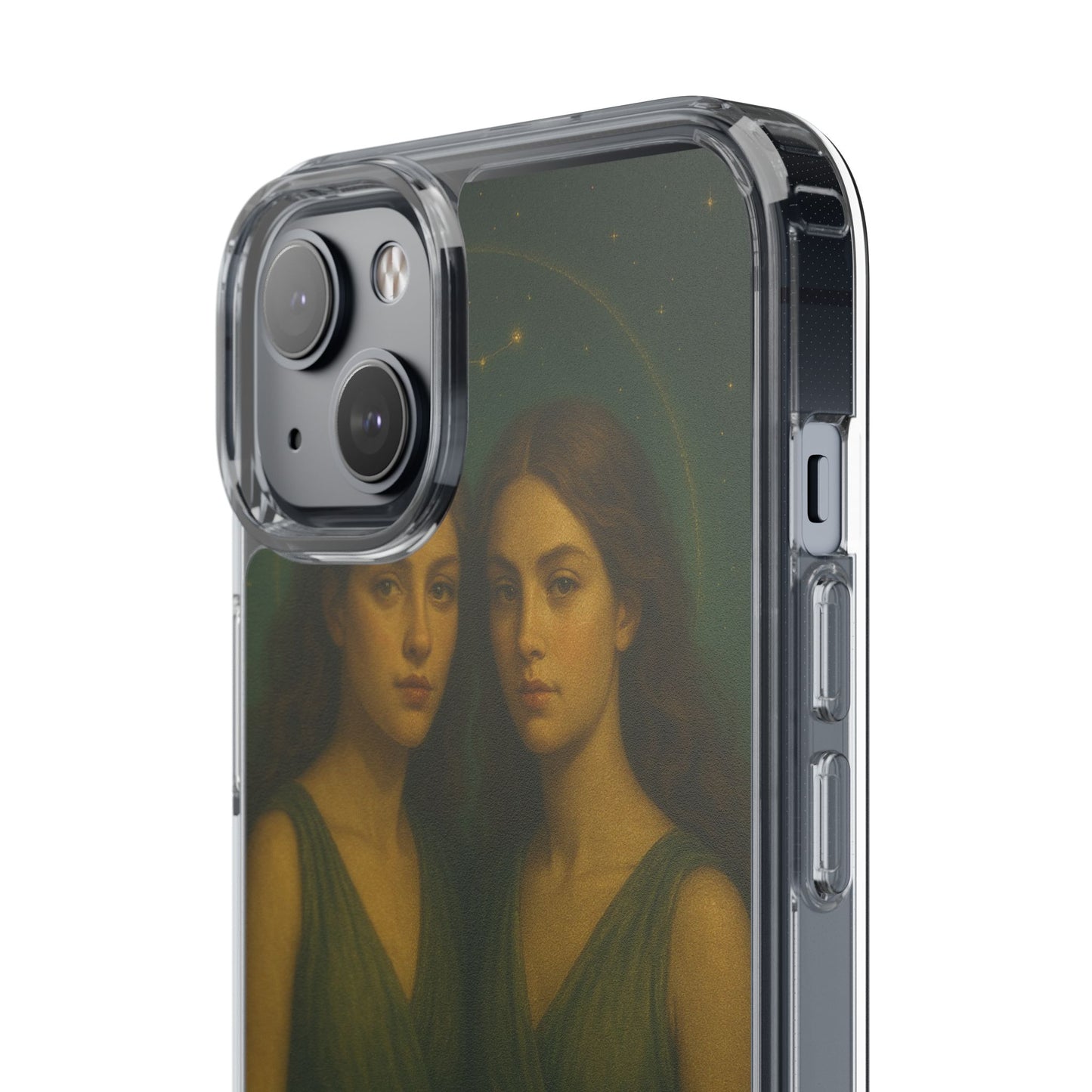 Gemini Zodiac Clear Phone Case — Twin Sisters Astrology Design (May 21–Jun 20)