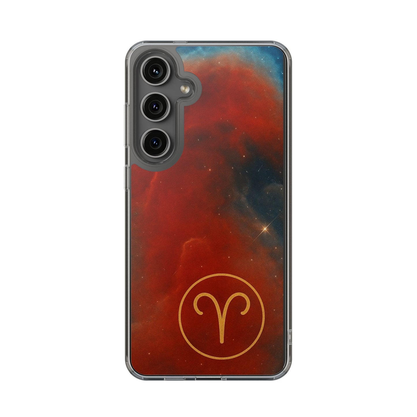 Aries Zodiac Clear Impact-Resistant Phone Case — Red Nebula Constellation Design