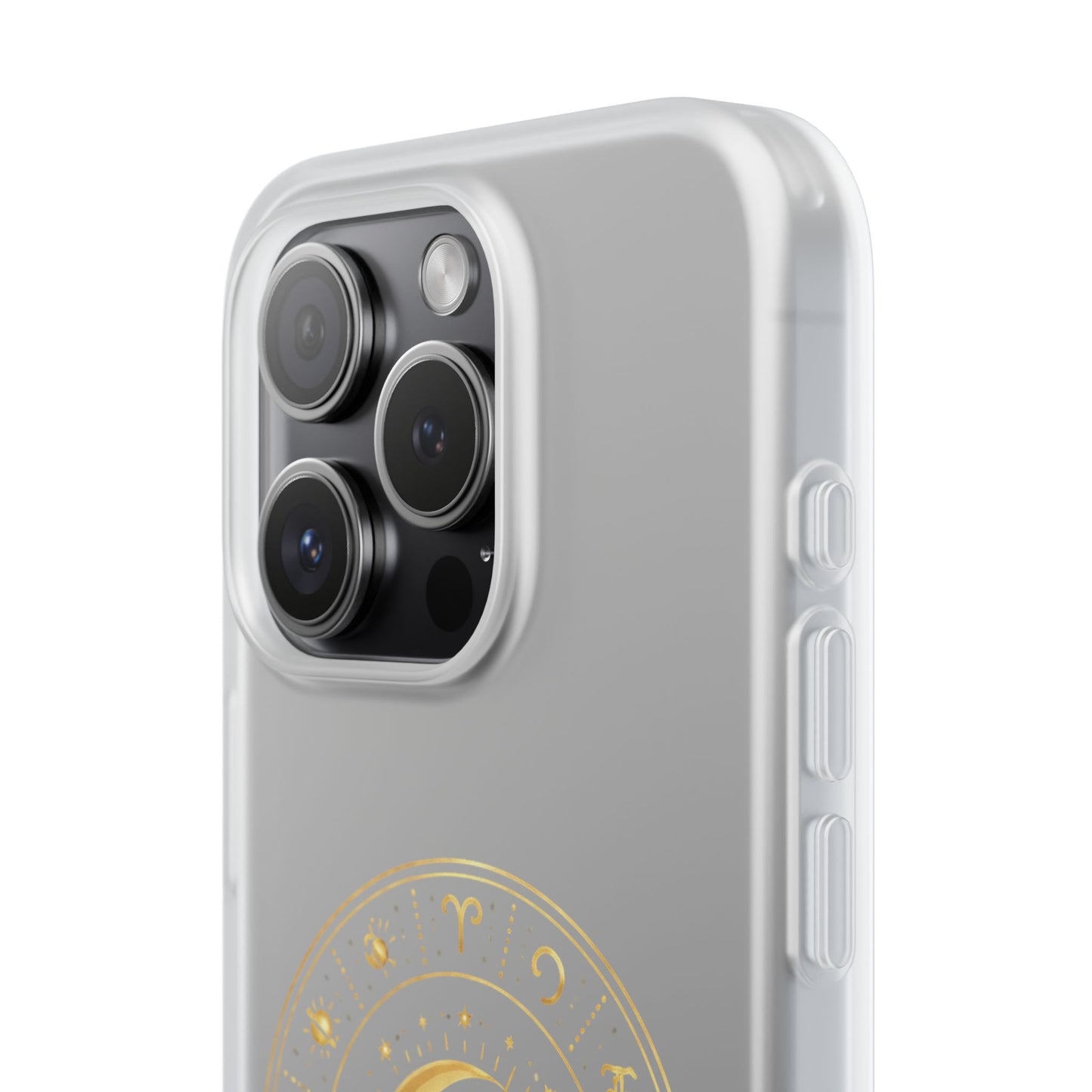 Clear Phone Case with Gold Celestial Moon & Zodiac Wheel – Astrology iPhone Cover