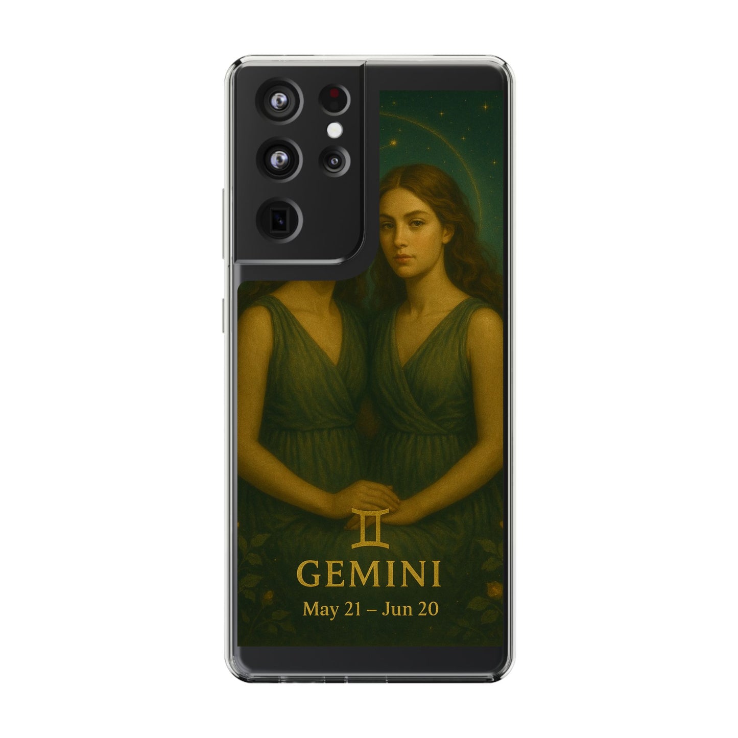 Gemini Zodiac Clear Phone Case — Twin Sisters Astrology Design (May 21–Jun 20)