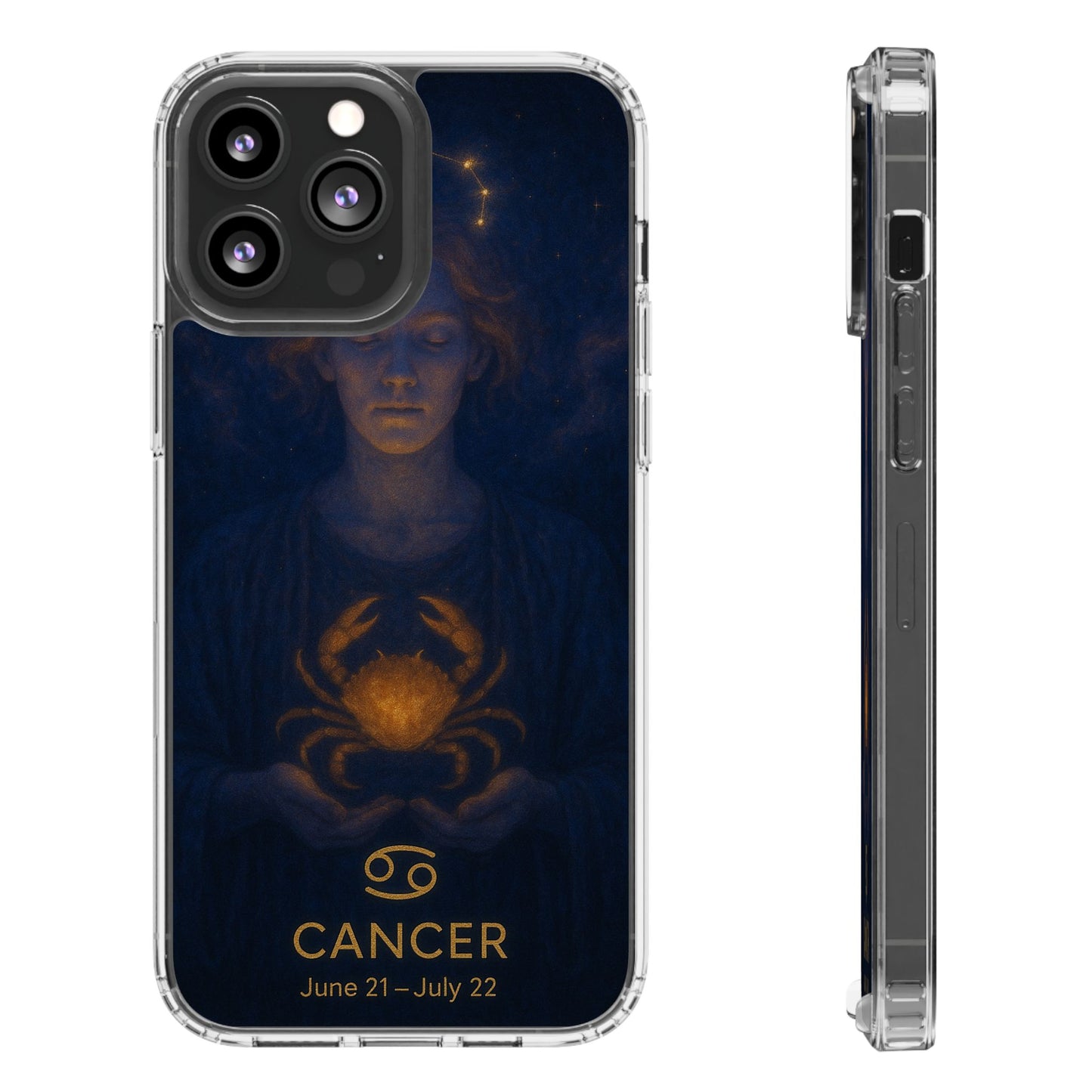 Cancer Zodiac Clear Phone Case — June 21–July 22 Crab Constellation Design