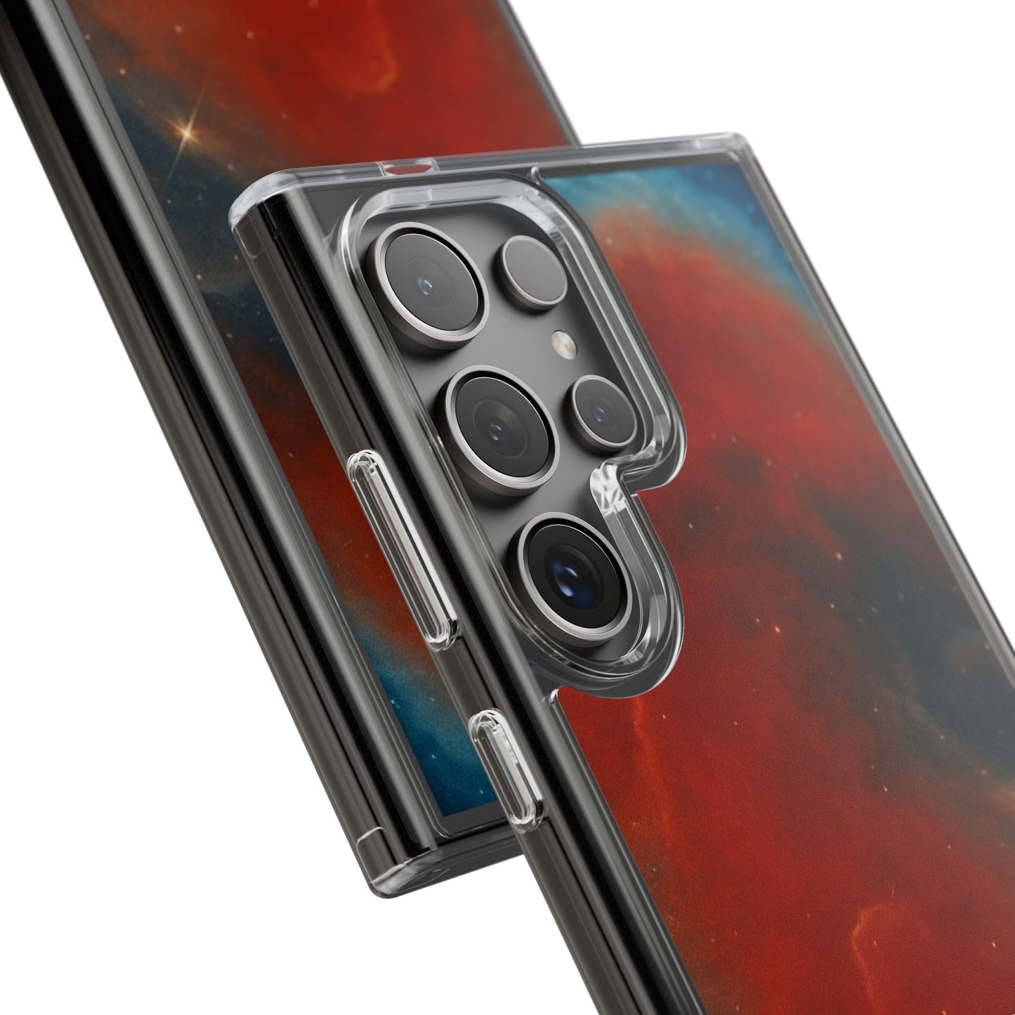 Aries Zodiac Clear Impact-Resistant Phone Case — Red Nebula Constellation Design