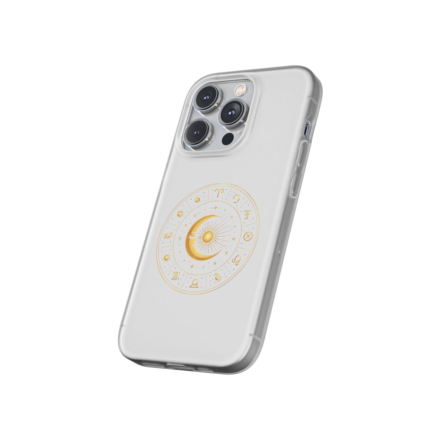 Clear Phone Case with Gold Celestial Moon & Zodiac Wheel – Astrology iPhone Cover