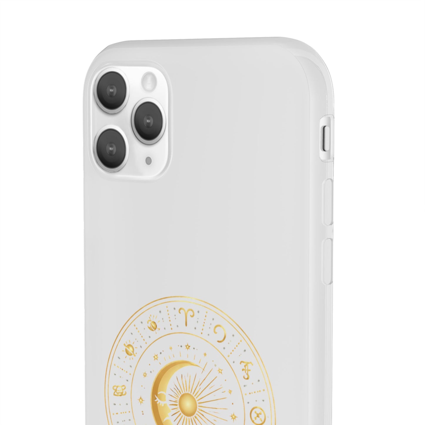 Clear Phone Case with Gold Celestial Moon & Zodiac Wheel – Astrology iPhone Cover