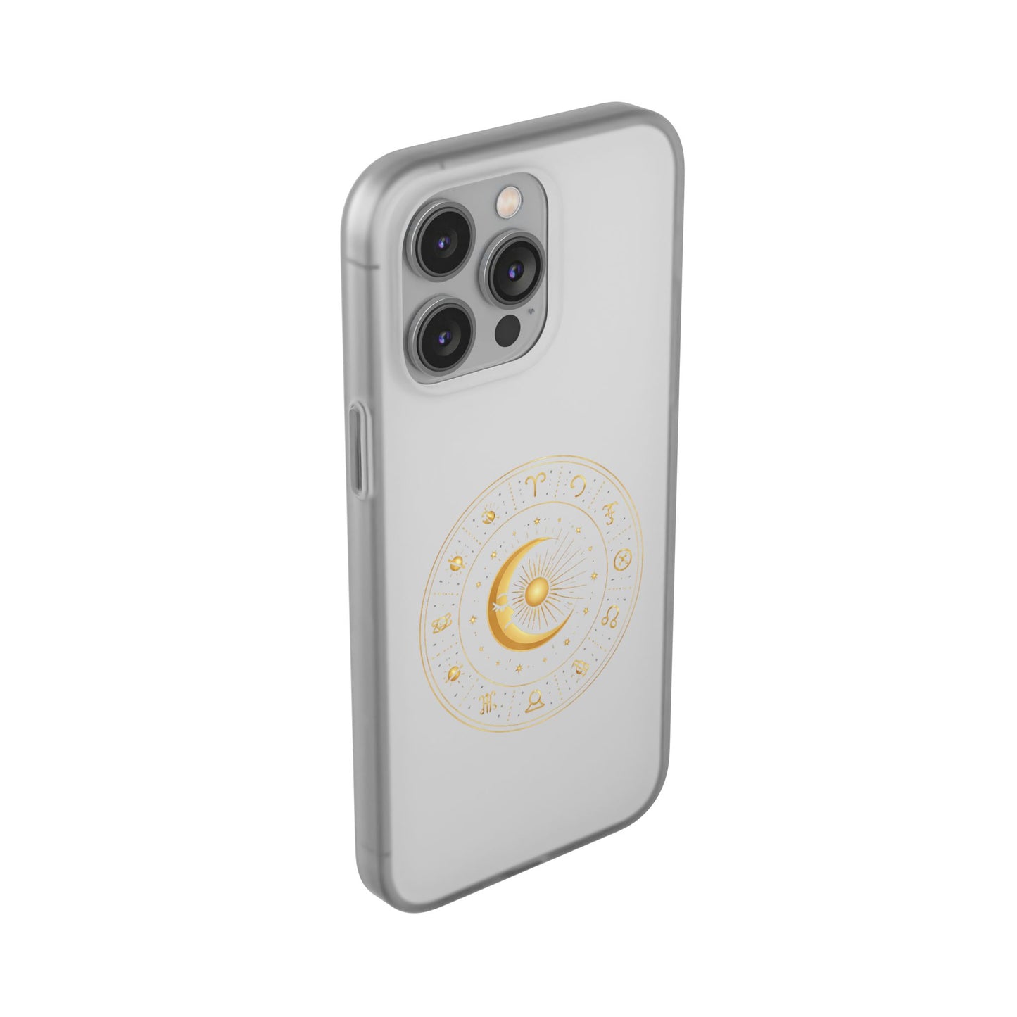 Clear Phone Case with Gold Celestial Moon & Zodiac Wheel – Astrology iPhone Cover