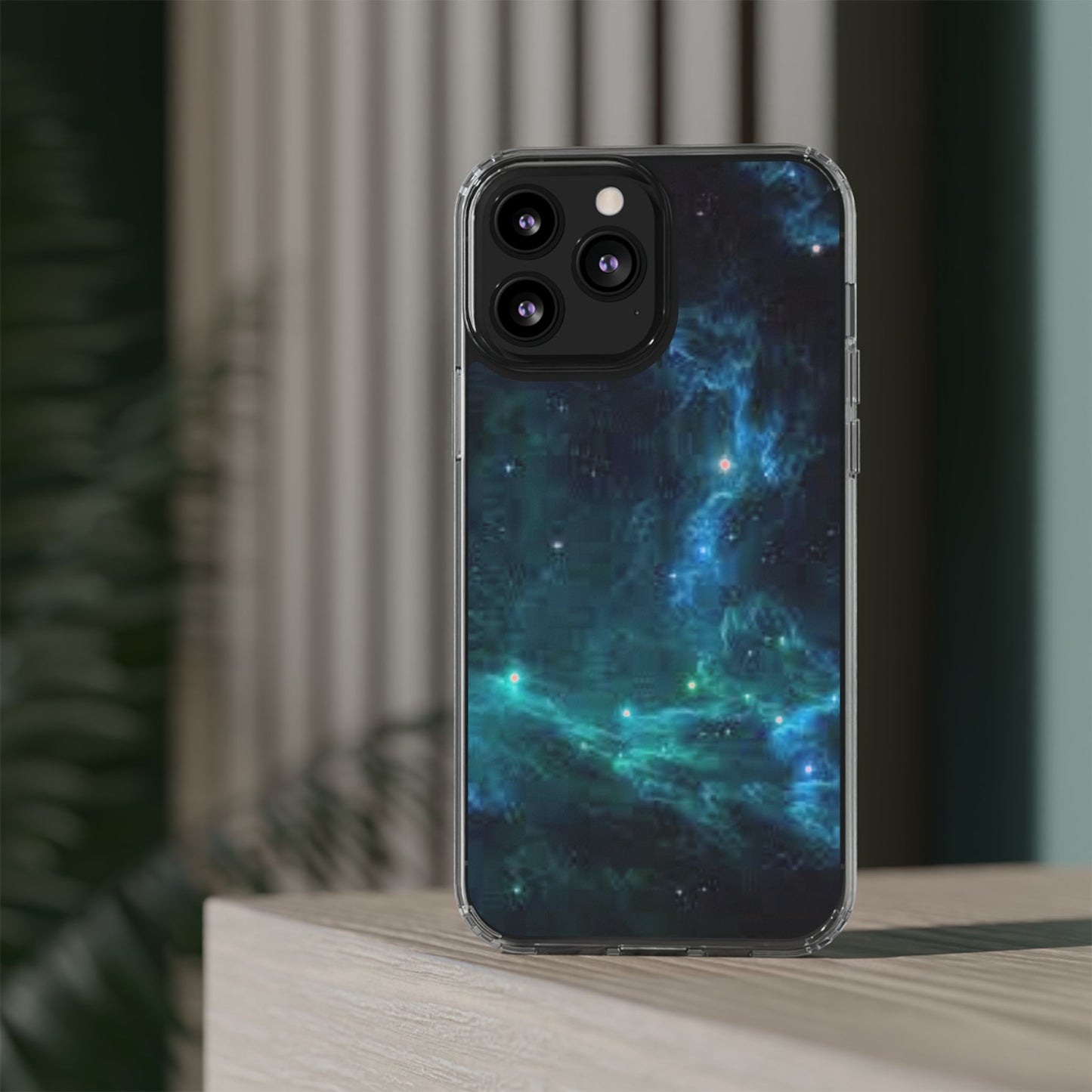 Clear Impact-Resistant Phone Case — Teal Nebula Space Design