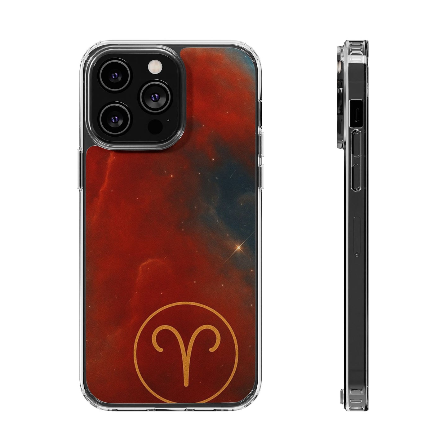Aries Zodiac Clear Impact-Resistant Phone Case — Red Nebula Constellation Design