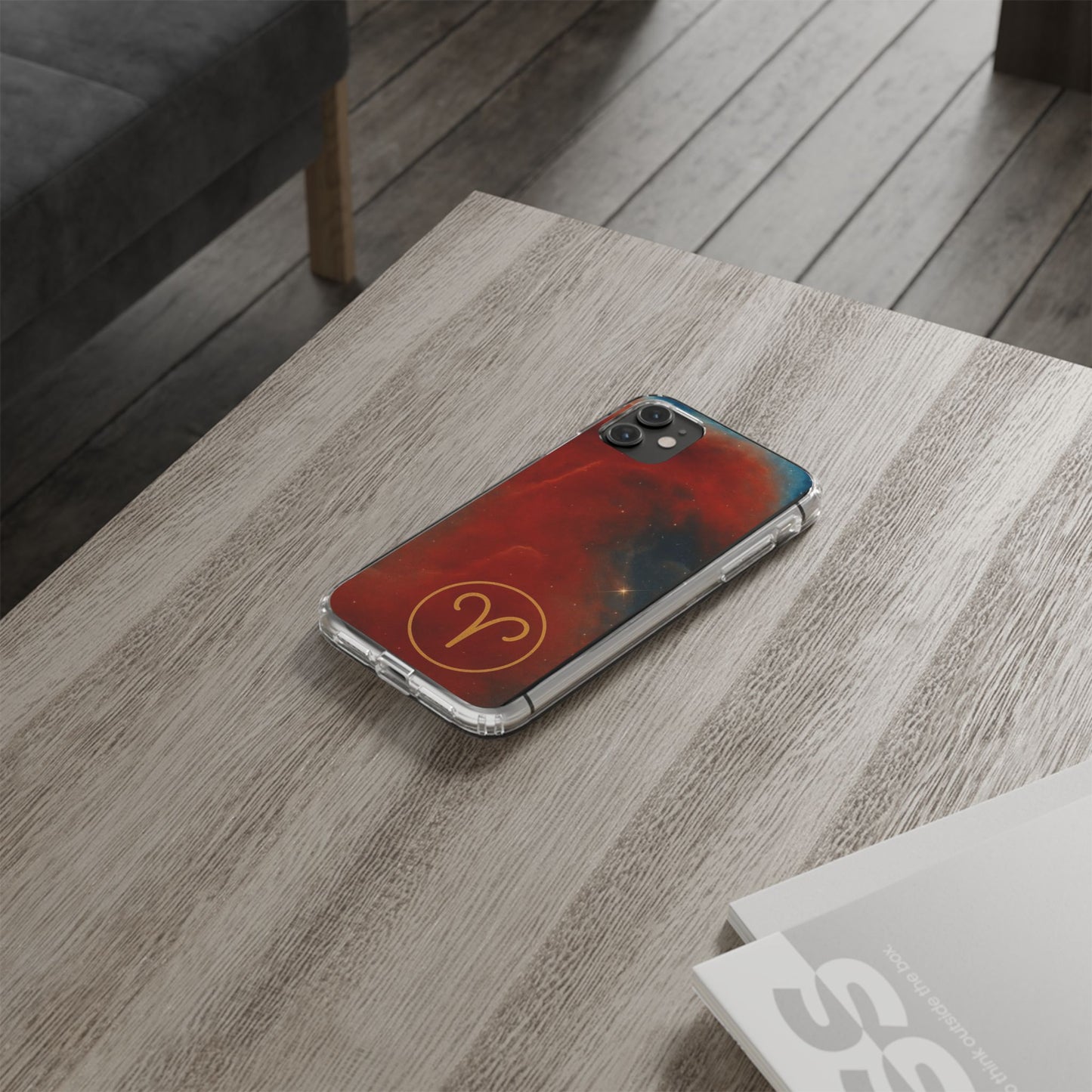 Aries Zodiac Clear Impact-Resistant Phone Case — Red Nebula Constellation Design