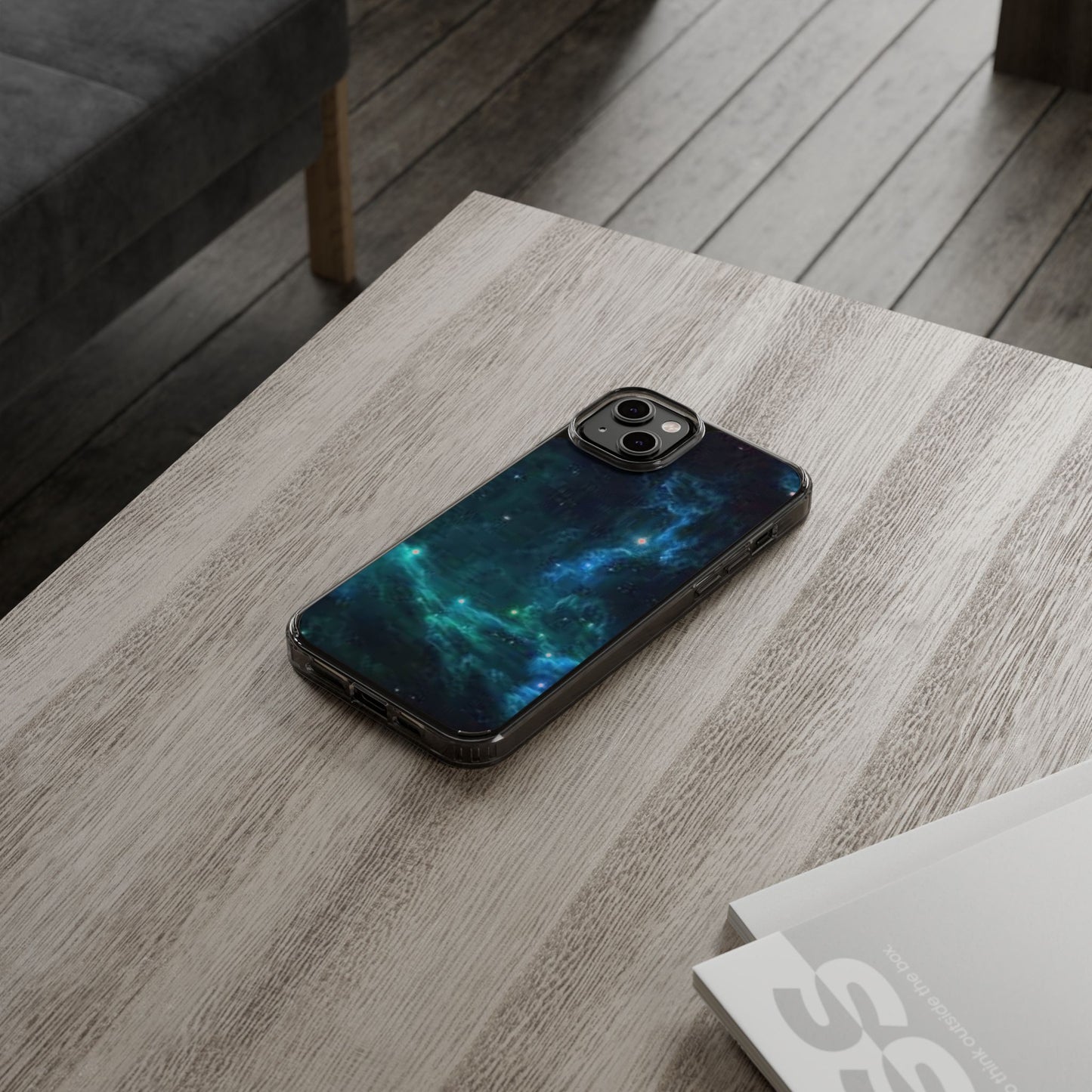 Clear Impact-Resistant Phone Case — Teal Nebula Space Design