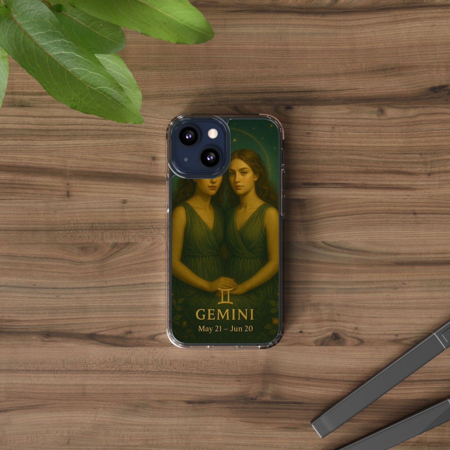 Gemini Zodiac Clear Phone Case — Twin Sisters Astrology Design (May 21–Jun 20)