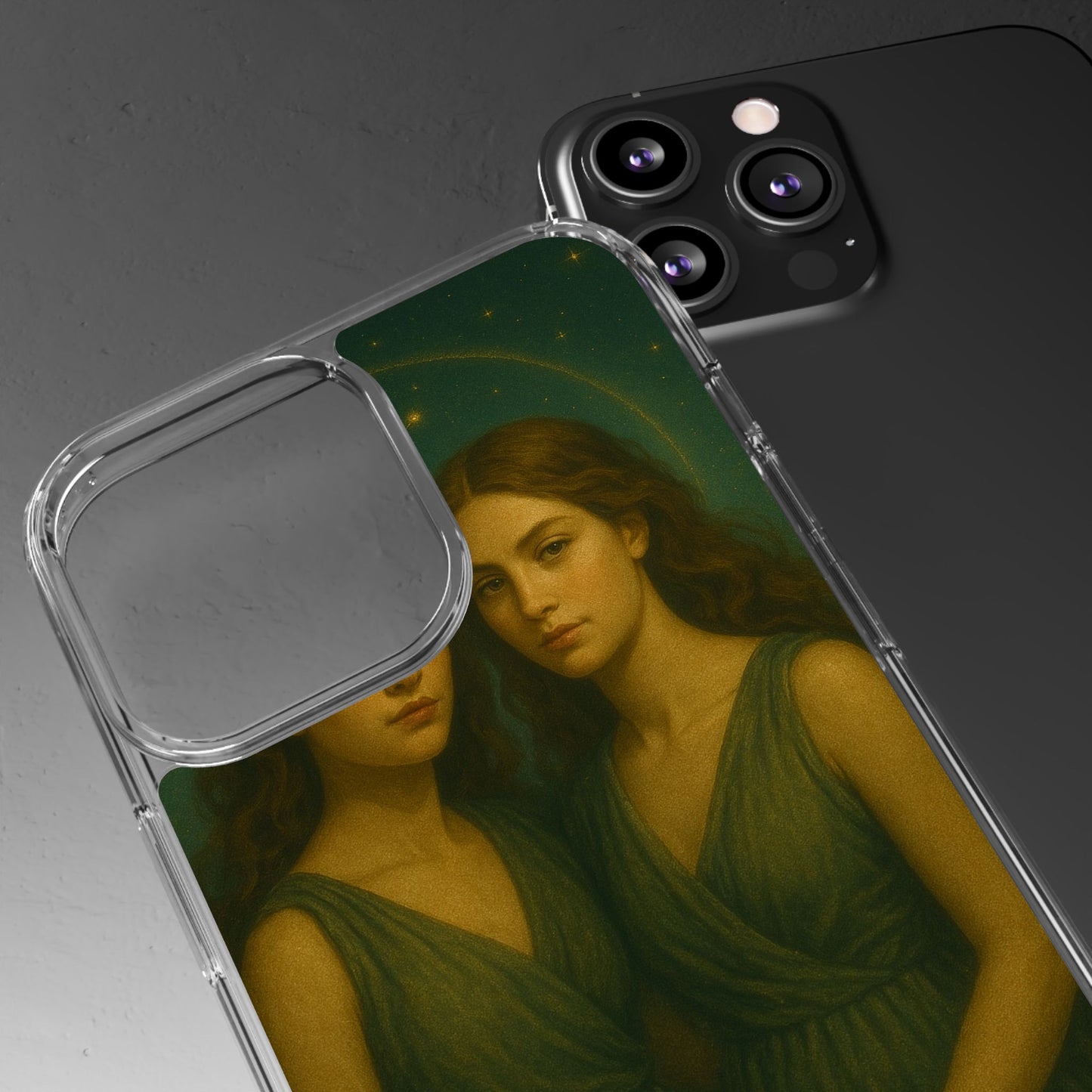 Gemini Zodiac Clear Phone Case — Twin Sisters Astrology Design (May 21–Jun 20)
