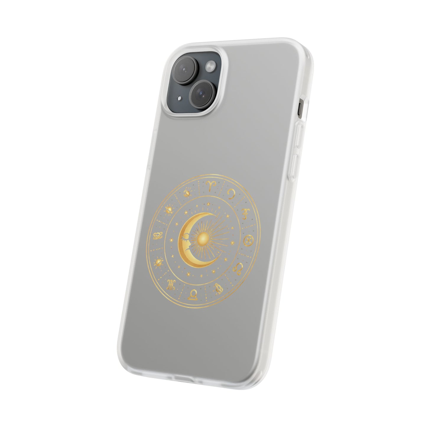 Clear Phone Case with Gold Celestial Moon & Zodiac Wheel – Astrology iPhone Cover