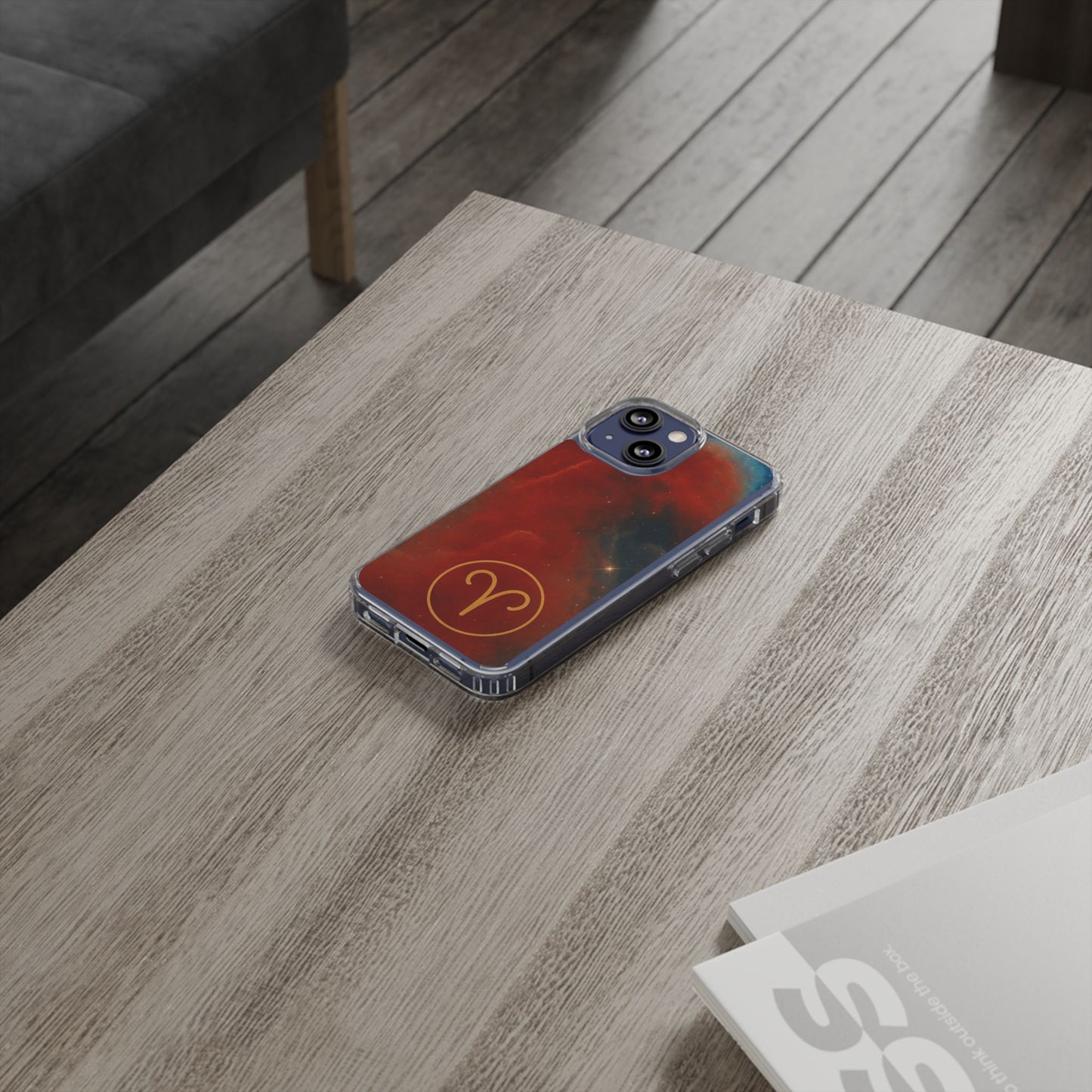 Aries Zodiac Clear Impact-Resistant Phone Case — Red Nebula Constellation Design